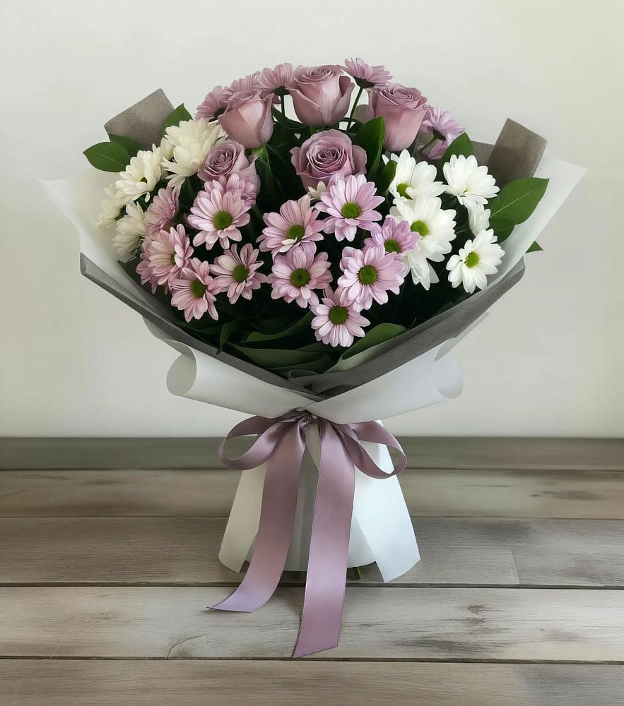 Букет цветов из: Хризантемы и Розы в Черепаново