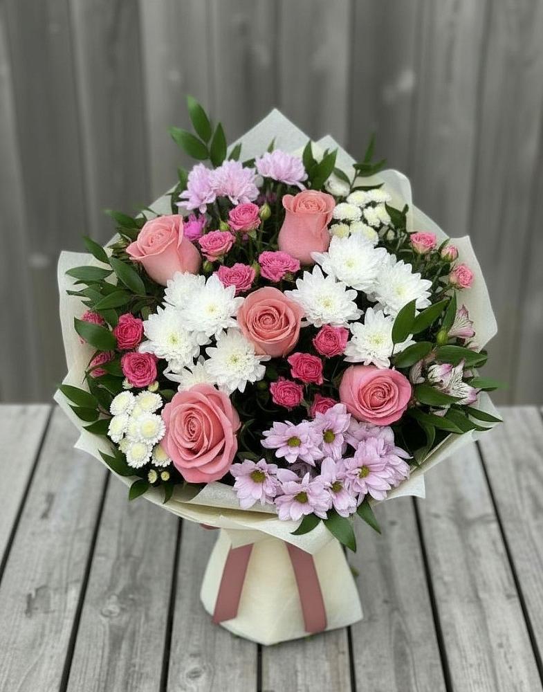 Букет цветов из: Альстромерии, Гвоздики, Розы и Хризантемы в Черепаново