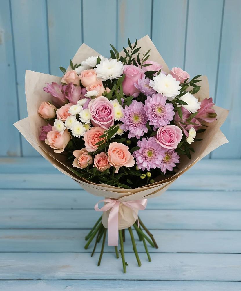 Букет цветов из: Хризантемы, Розы и Альстромерии в Черепаново