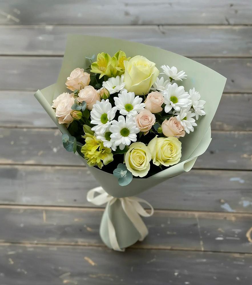 Букет цветов из: Альстромерии, Розы и Хризантемы в Черепаново