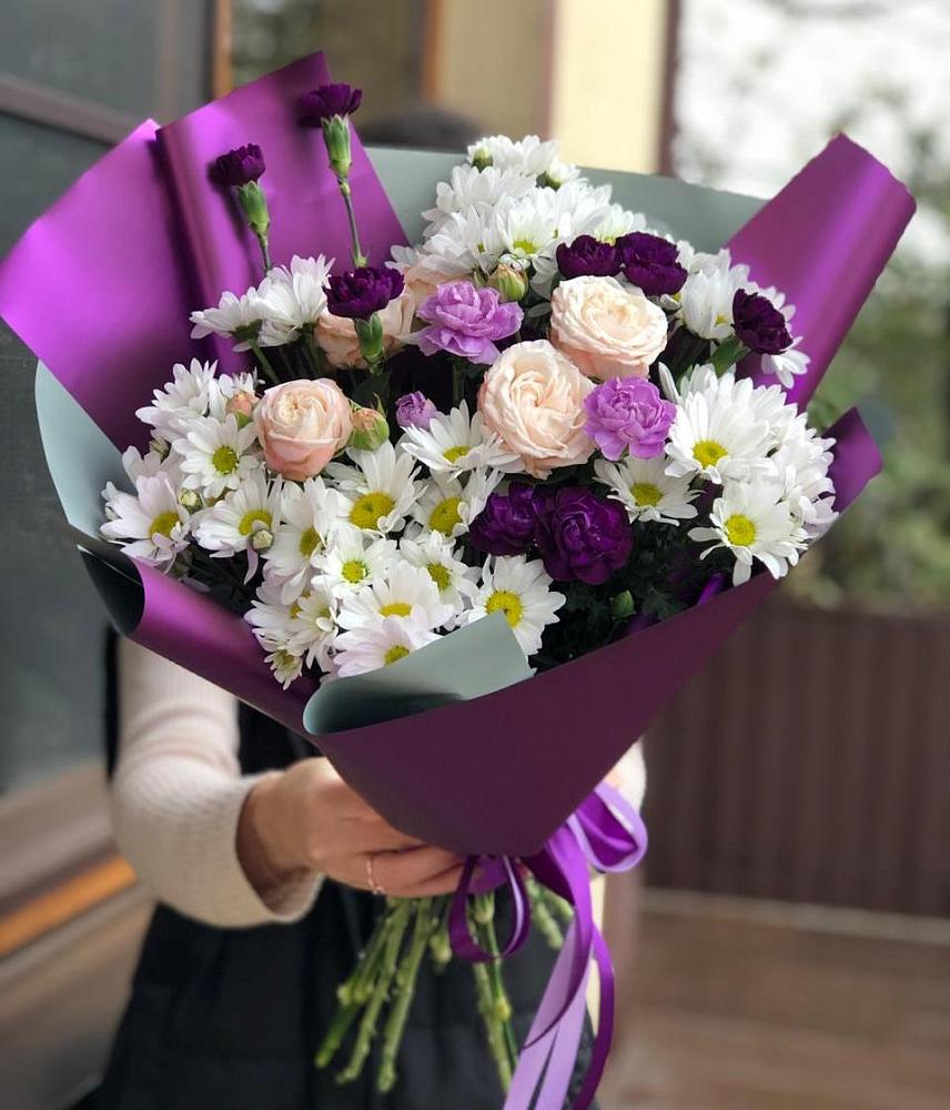 Букет цветов из: Хризантемы, Гвоздики и Розы в Черепаново