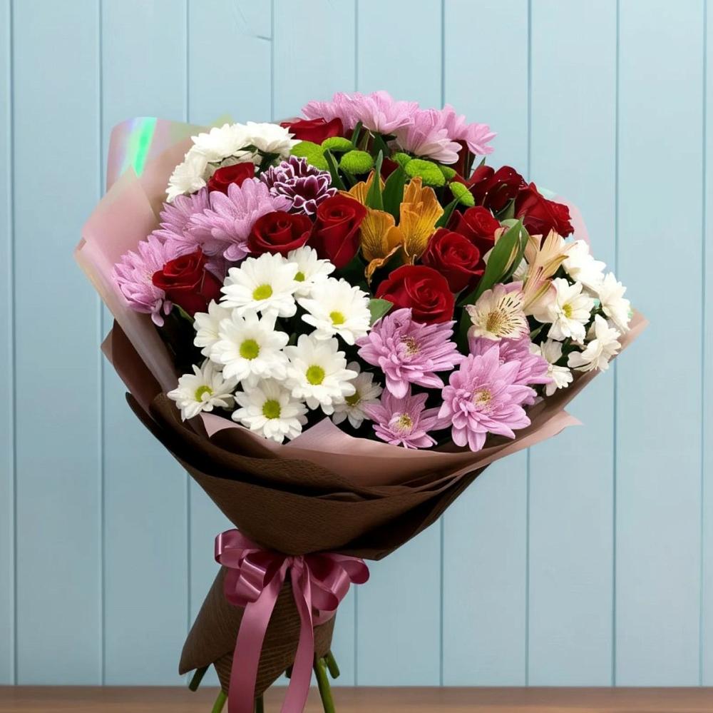 Букет цветов из: Розы, Хризантемы и Альстромерии в Черепаново