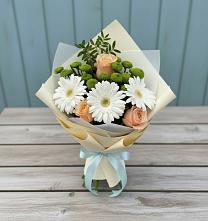Букет цветов из:  Герберы, Розы и Хризантемы в Черепаново