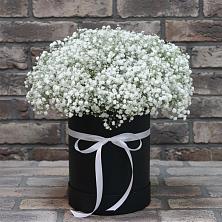Цветочная композиция из Гипсофила в шляпной коробке в Черепаново