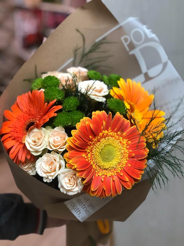 Букет цветов из: Герберы, Хризантемы и Розы в Черепаново